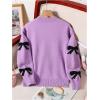 imageGirls Bow Graphic Sweaters Crewneck Long Sleeve Knit Pullover Tops Drop Shoulder KnitwearPurple and Black