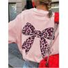 imageGirls Bow Leopard Graphic Tees Short Sleeve Preppy Summer T Shirt Aesthetic Baggy TopsBow Pink