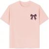 imageGirls Bow Leopard Graphic Tees Short Sleeve Preppy Summer T Shirt Aesthetic Baggy TopsBow Pink