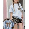 imageGirls Bow Leopard Graphic Tees Short Sleeve Preppy Summer T Shirt Aesthetic Baggy TopsBowknot Blue