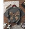 imageGirls Bow Leopard Graphic Tees Short Sleeve Preppy Summer T Shirt Aesthetic Baggy TopsDark Grey