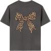 imageGirls Bow Leopard Graphic Tees Short Sleeve Preppy Summer T Shirt Aesthetic Baggy TopsDark Grey