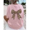 imageGirls Bow Leopard Graphic Tees Short Sleeve Preppy Summer T Shirt Aesthetic Baggy TopsLight Pink