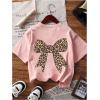 imageGirls Bow Leopard Graphic Tees Short Sleeve Preppy Summer T Shirt Aesthetic Baggy TopsLight Pink