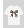 imageGirls Bow Leopard Graphic Tees Short Sleeve Preppy Summer T Shirt Aesthetic Baggy TopsWhite