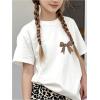 imageGirls Bow Leopard Graphic Tees Short Sleeve Preppy Summer T Shirt Aesthetic Baggy TopsWhite