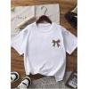 imageGirls Bow Leopard Graphic Tees Short Sleeve Preppy Summer T Shirt Aesthetic Baggy TopsWhite