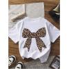 imageGirls Bow Leopard Graphic Tees Short Sleeve Preppy Summer T Shirt Aesthetic Baggy TopsWhite