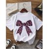 imageGirls Bow Leopard Graphic Tees Short Sleeve Preppy Summer T Shirt Aesthetic Baggy TopsWhite Bow