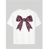 imageGirls Bow Leopard Graphic Tees Short Sleeve Preppy Summer T Shirt Aesthetic Baggy TopsWhite Bow