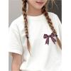 imageGirls Bow Leopard Graphic Tees Short Sleeve Preppy Summer T Shirt Aesthetic Baggy TopsWhite Bow
