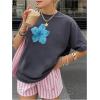 imageGirls Cherry Leopard Shirt Short Sleeve Loose Cute Summer T Shirt Trendy Aesthetic Baggy TopsFloral Dark Grey