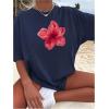 imageGirls Cherry Leopard Shirt Short Sleeve Loose Cute Summer T Shirt Trendy Aesthetic Baggy TopsFloral Deep Blue