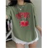 imageGirls Cherry Leopard Shirt Short Sleeve Loose Cute Summer T Shirt Trendy Aesthetic Baggy TopsGreen