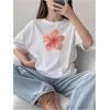 imageGirls Cherry Leopard Shirt Short Sleeve Loose Cute Summer T Shirt Trendy Aesthetic Baggy TopsWhite Flower