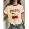 imageGirls Cherry Shirt Short Sleeve Colorblock Graphic Tees Cute Summer Shirts Y2k Aesthetic ClothesApricot