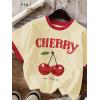 imageGirls Cherry Shirt Short Sleeve Colorblock Graphic Tees Cute Summer Shirts Y2k Aesthetic ClothesApricot