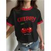 imageGirls Cherry Shirt Short Sleeve Colorblock Graphic Tees Cute Summer Shirts Y2k Aesthetic ClothesBlack and Red