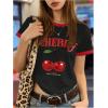 imageGirls Cherry Shirt Short Sleeve Colorblock Graphic Tees Cute Summer Shirts Y2k Aesthetic ClothesBlack and Red