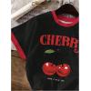 imageGirls Cherry Shirt Short Sleeve Colorblock Graphic Tees Cute Summer Shirts Y2k Aesthetic ClothesBlack and Red