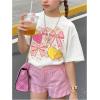 imageGirls Cherry Shirt Short Sleeve Colorblock Graphic Tees Cute Summer Shirts Y2k Aesthetic ClothesBow White