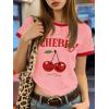 imageGirls Cherry Shirt Short Sleeve Colorblock Graphic Tees Cute Summer Shirts Y2k Aesthetic ClothesDusty Pink