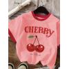 imageGirls Cherry Shirt Short Sleeve Colorblock Graphic Tees Cute Summer Shirts Y2k Aesthetic ClothesDusty Pink