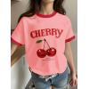 imageGirls Cherry Shirt Short Sleeve Colorblock Graphic Tees Cute Summer Shirts Y2k Aesthetic ClothesDusty Pink
