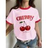 imageGirls Cherry Shirt Short Sleeve Colorblock Graphic Tees Cute Summer Shirts Y2k Aesthetic ClothesLight Pink White