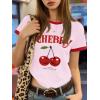 imageGirls Cherry Shirt Short Sleeve Colorblock Graphic Tees Cute Summer Shirts Y2k Aesthetic ClothesLight Pink White