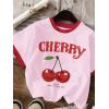 imageGirls Cherry Shirt Short Sleeve Colorblock Graphic Tees Cute Summer Shirts Y2k Aesthetic ClothesLight Pink White