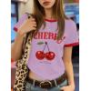 imageGirls Cherry Shirt Short Sleeve Colorblock Graphic Tees Cute Summer Shirts Y2k Aesthetic ClothesMauve Purple