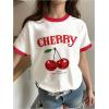 imageGirls Cherry Shirt Short Sleeve Colorblock Graphic Tees Cute Summer Shirts Y2k Aesthetic ClothesWhite