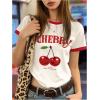 imageGirls Cherry Shirt Short Sleeve Colorblock Graphic Tees Cute Summer Shirts Y2k Aesthetic ClothesWhite