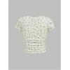 imageGirls Ditsy Floral Print Lace T Shirt Short Sleeve Ribbed Ruched Cute Tee Shirts Summer TopsBeige