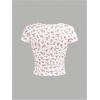 imageGirls Ditsy Floral Print Lace T Shirt Short Sleeve Ribbed Ruched Cute Tee Shirts Summer TopsRed