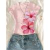 imageGirls Floral Graphic Tees Short Sleeve Crewneck Cute T Shirt Summer TopsPink