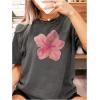 imageGirls Floral Graphic Tees Short Sleeve Loose Summer Shirts for Girls Aesthetic Cute Clothes TrendyFloral Grey