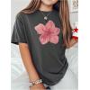 imageGirls Floral Graphic Tees Short Sleeve Loose Summer Shirts for Girls Aesthetic Cute Clothes TrendyFloral Grey