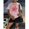 imageGirls Floral Graphic Tees Short Sleeve Loose Summer Shirts for Girls Aesthetic Cute Clothes TrendyFloral Pink