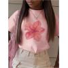 imageGirls Floral Graphic Tees Short Sleeve Loose Summer Shirts for Girls Aesthetic Cute Clothes TrendyFloral Pink