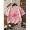 imageGirls Floral Graphic Tees Short Sleeve Loose Summer Shirts for Girls Aesthetic Cute Clothes TrendyFloral Pink