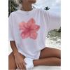 imageGirls Floral Graphic Tees Short Sleeve Loose Summer Shirts for Girls Aesthetic Cute Clothes TrendyFloral White