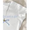imageGirls Graphic Tee Crew Neck Letter Bow Print Crop Tops Casual Cute Short Sleeve T ShirtWhite and Blue