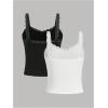 imageGirls Lace Tank Tops Ribbed Knit Sleeveless Basic Tank Shirts Cute Camisole TopsBlack and White