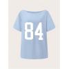 imageGirls Off The Shoulder Tops Number Graphic Jersey Shirts Short Sleeve Oversized T Shirts Y2k TopsBlue