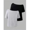 imageGirls Off The Shoulder Tops Short Sleeve Cute Summer T Shirts for Teens Girls Y2k Tops TrendyBlack and Grey