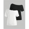 imageGirls Off The Shoulder Tops Short Sleeve Cute Summer T Shirts for Teens Girls Y2k Tops TrendyBlack and White