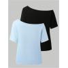 imageGirls Off The Shoulder Tops Short Sleeve Cute Summer T Shirts for Teens Girls Y2k Tops TrendyFloral Black Blue