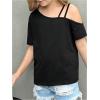 imageGirls Off The Shoulder Tops Short Sleeve Loose Summer T Shirt Tops Trendy Cold Shoulder TopsBlack